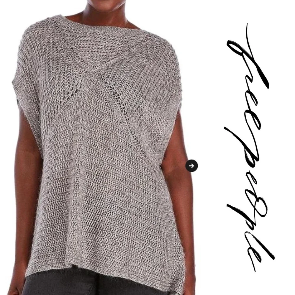 NWT Free People Tatiana Gray Short Sleeve Sweater - Picture 1 of 8